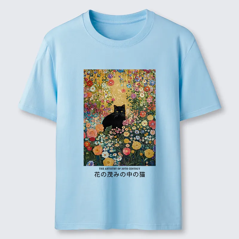 Tokyo-Tiger Black Cat In The Flower Bushes Classic T-Shirt