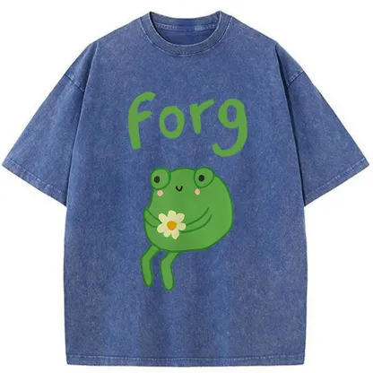 Tokyo-Tiger Cute Forg Funny Washed T-Shirt