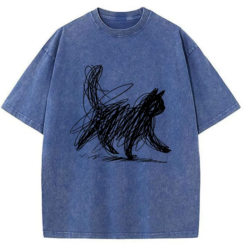 Tokyo-Tiger Minimalist Cat Art Washed T-Shirt