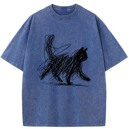 Tokyo-Tiger Minimalist Cat Art Washed T-Shirt