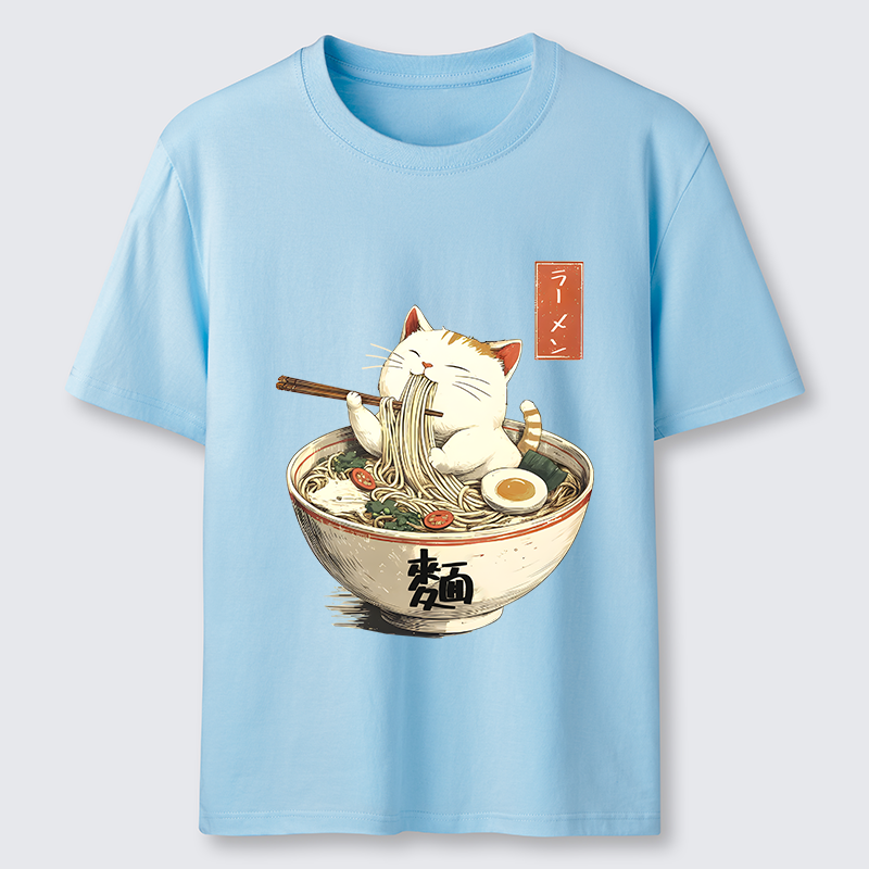 Tokyo-Tiger White Cat Eating Ramen Japan Classic T-Shirt