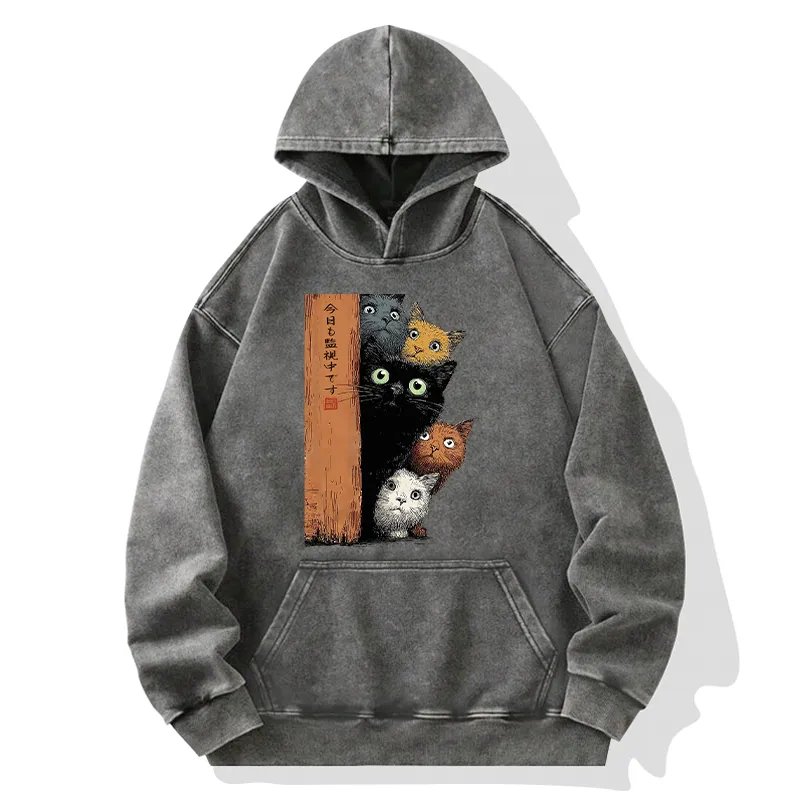 Tokyo-Tiger Five Cats Are Watching You Washed Hoodie