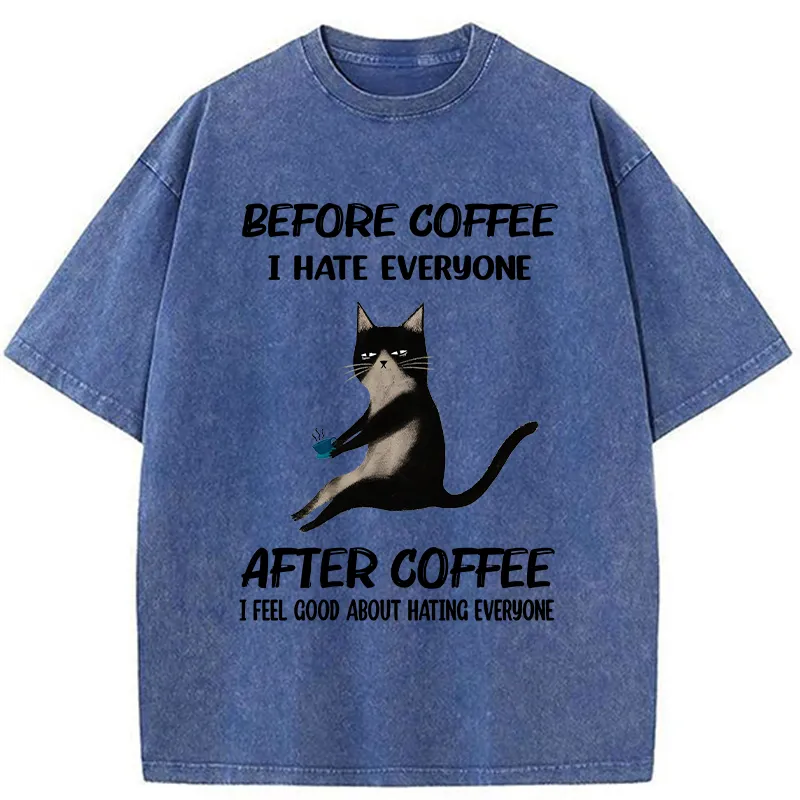 Tokyo-Tiger Hate Everyone After Drinking Coffee Washed T-Shirt