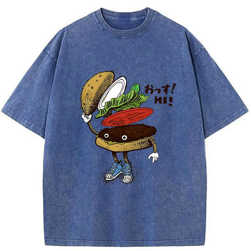 Tokyo-Tiger Hamburger That Says Hello Washed T-Shirt
