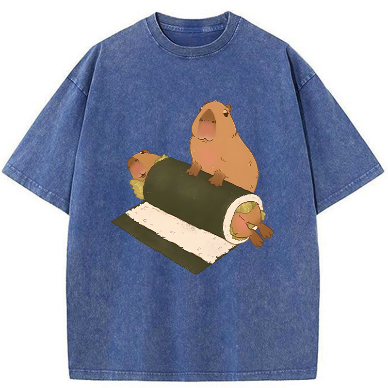 Tokyo-Tiger Capybara Sushi Washed T-Shirt