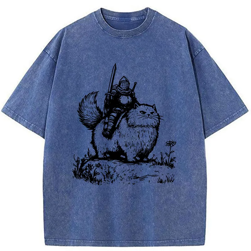 Tokyo-Tiger Knight Rides A Fat Cat Washed T-Shirt