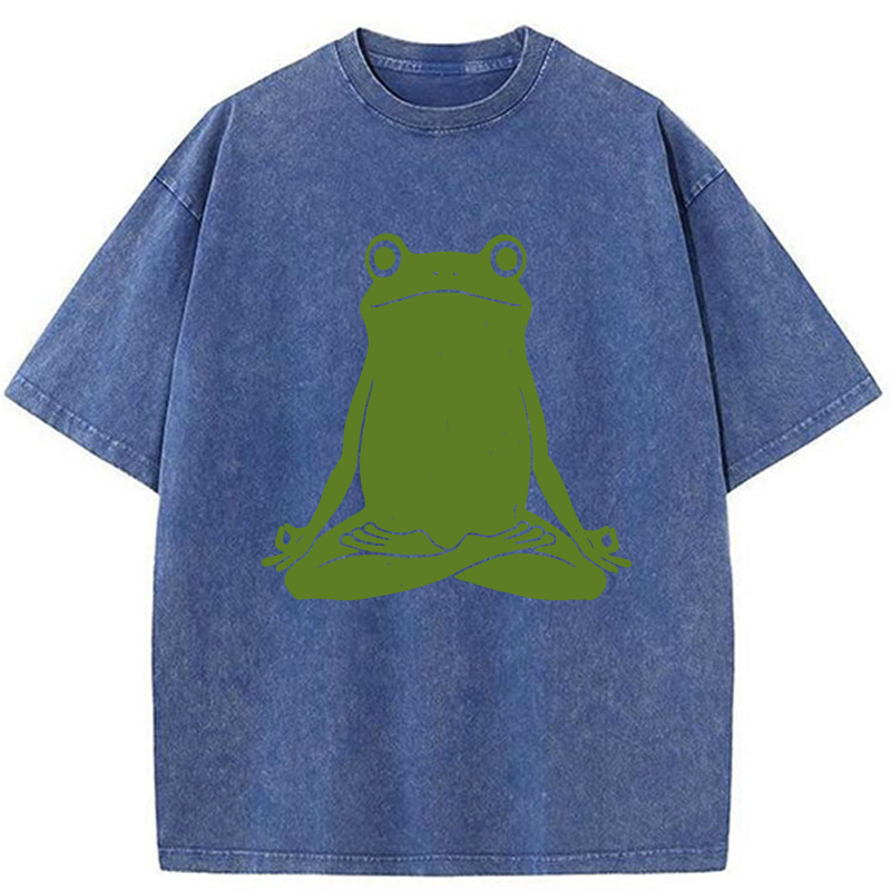 Tokyo-Tiger Yoga Frog Funny Washed T-Shirt