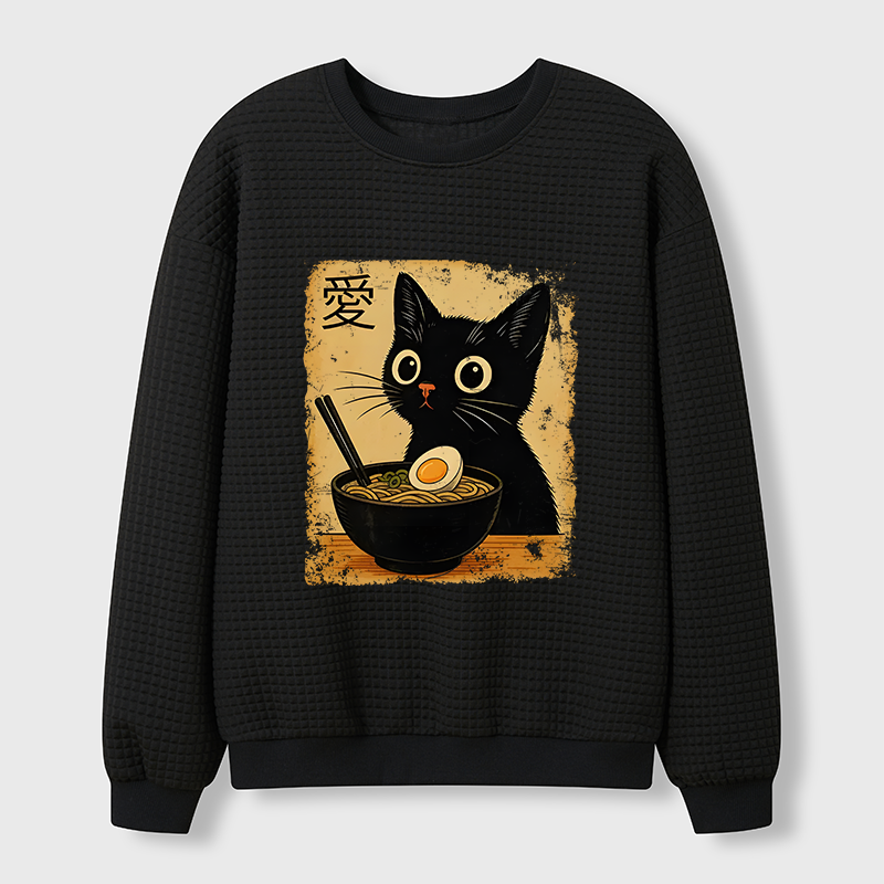 Tokyo-Tiger The Black Cat Ate Ramen Waffle Sweatshirt