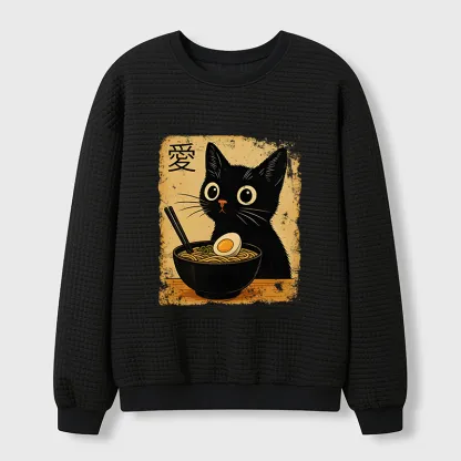 Tokyo-Tiger The Black Cat Ate Ramen Waffle Sweatshirt