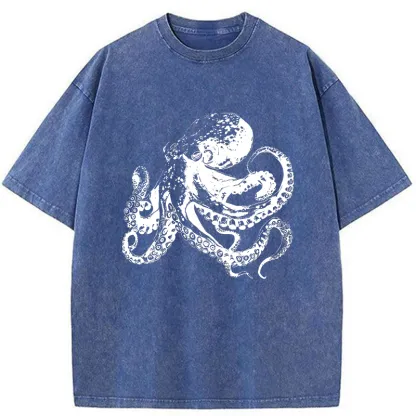 Tokyo-Tiger Woodcut Octopus Washed T-Shirt