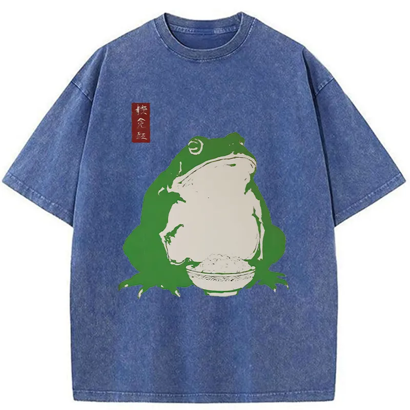Tokyo-Tiger Fat Frog Eats Rice Washed T-Shirt