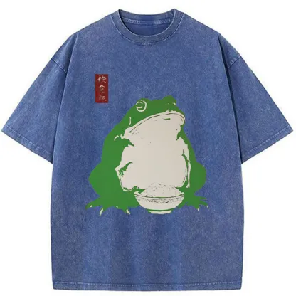 Tokyo-Tiger Fat Frog Eats Rice Washed T-Shirt