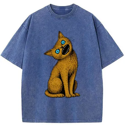 Tokyo-Tiger Horror Cat Japanese Washed T-Shirt