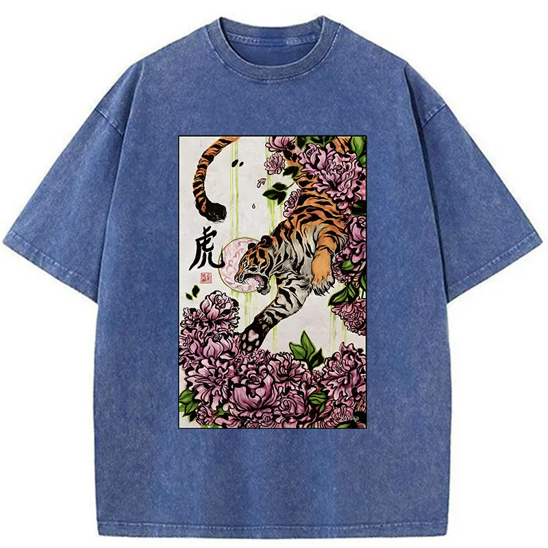 Tokyo-Tiger Tiger And Peony Washed T-Shirt