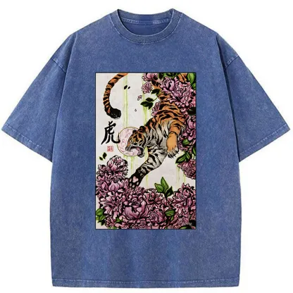 Tokyo-Tiger Tiger And Peony Washed T-Shirt