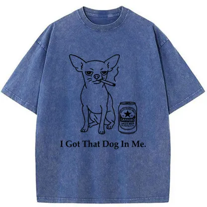 Tokyo-Tiger Chihuahua Smokes And Drinks Alcohol Washed T-Shirt