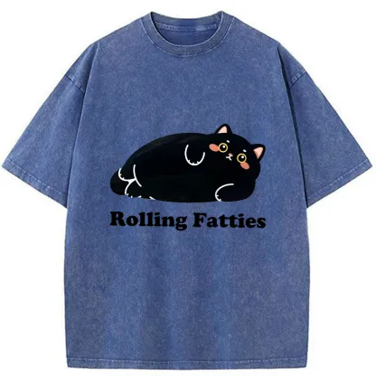 Tokyo-Tiger Rolling Fatties Cat Washed T-Shirt