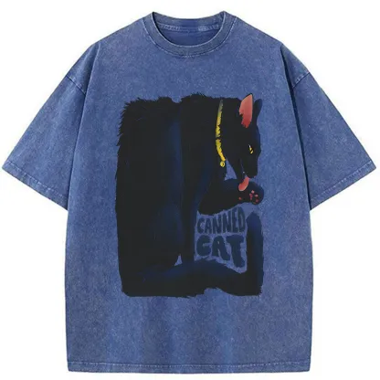 Tokyo-Tiger Cat Food Cans With Limited Width Washed T-Shirt