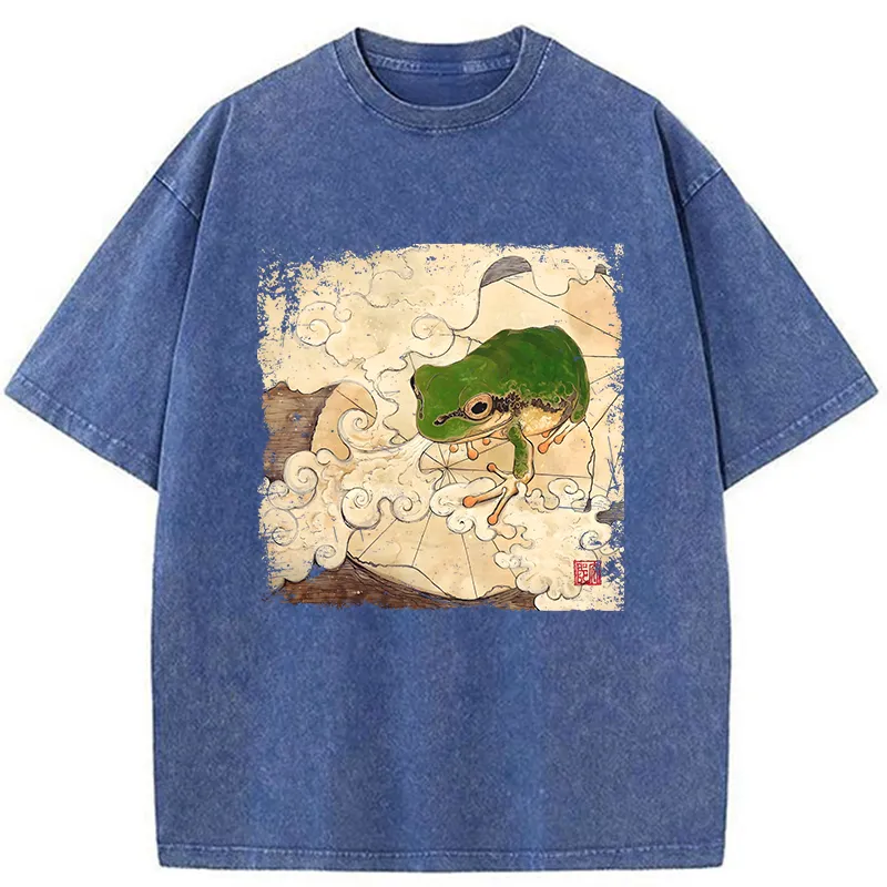 Tokyo-Tiger Vintage Frog Painting Washed T-Shirt
