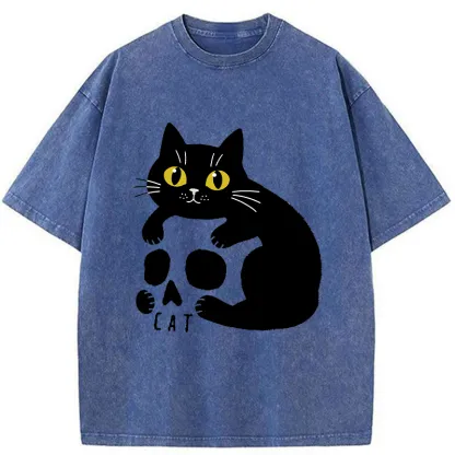 Tokyo-Tiger Cat And Skull Washed T-Shirt