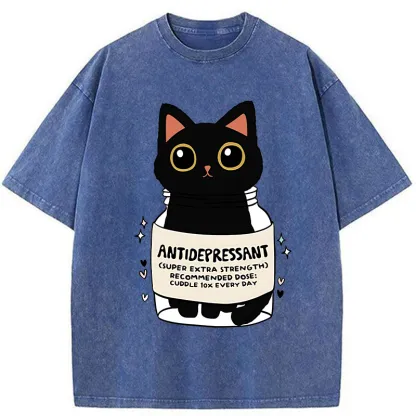 Tokyo-Tiger Antidepressant Black Cat Washed T-Shirt