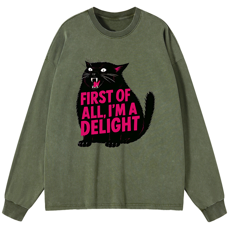 Tokyo-Tiger Roaring Black Cat Washed Long Sleeve T-Shirt