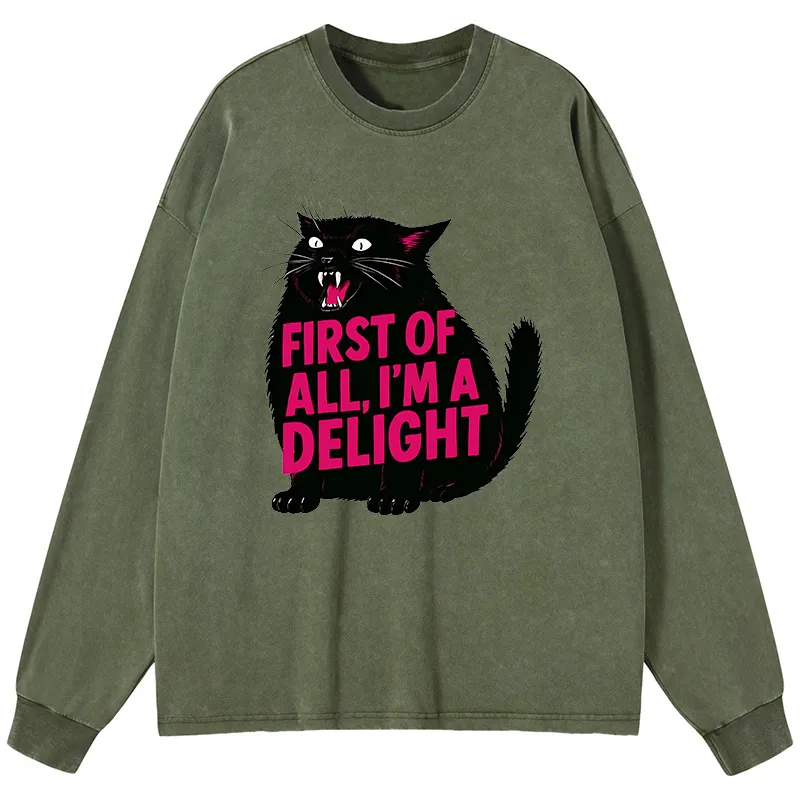 Tokyo-Tiger Roaring Black Cat Washed Long Sleeve T-Shirt