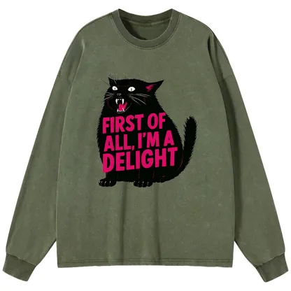 Tokyo-Tiger Roaring Black Cat Washed Long Sleeve T-Shirt