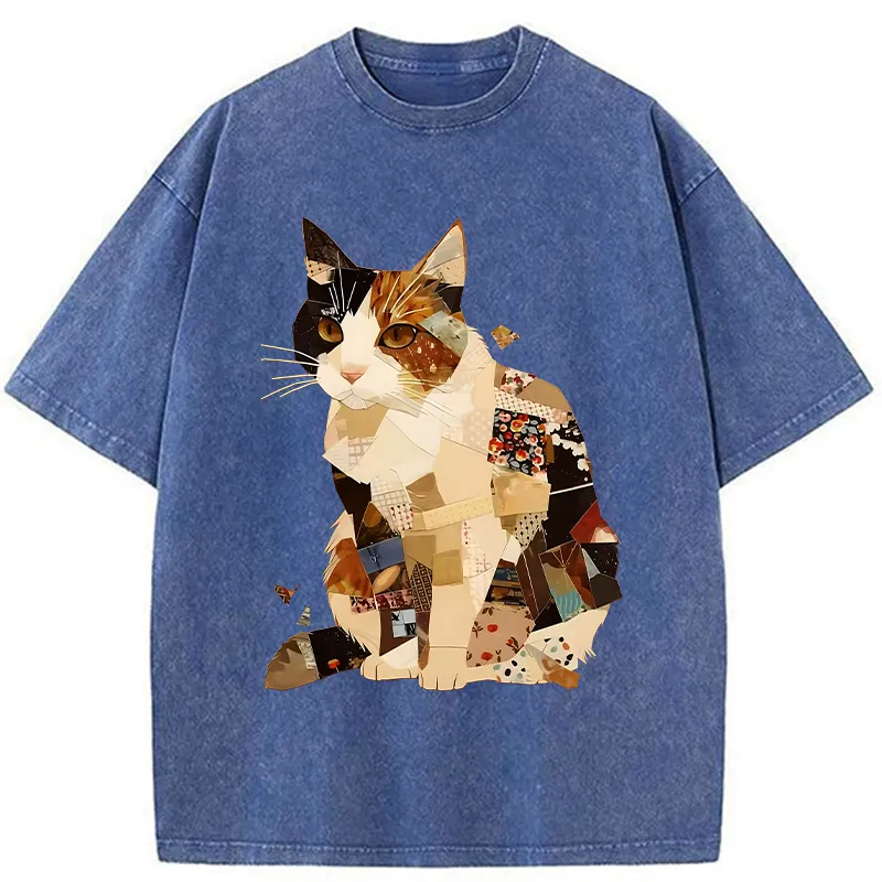 Tokyo-Tiger Painting Of A Patchwork Orange Cat Washed T-Shirt