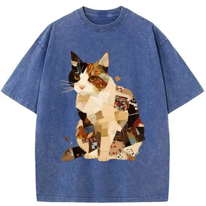 Tokyo-Tiger Painting Of A Patchwork Orange Cat Washed T-Shirt