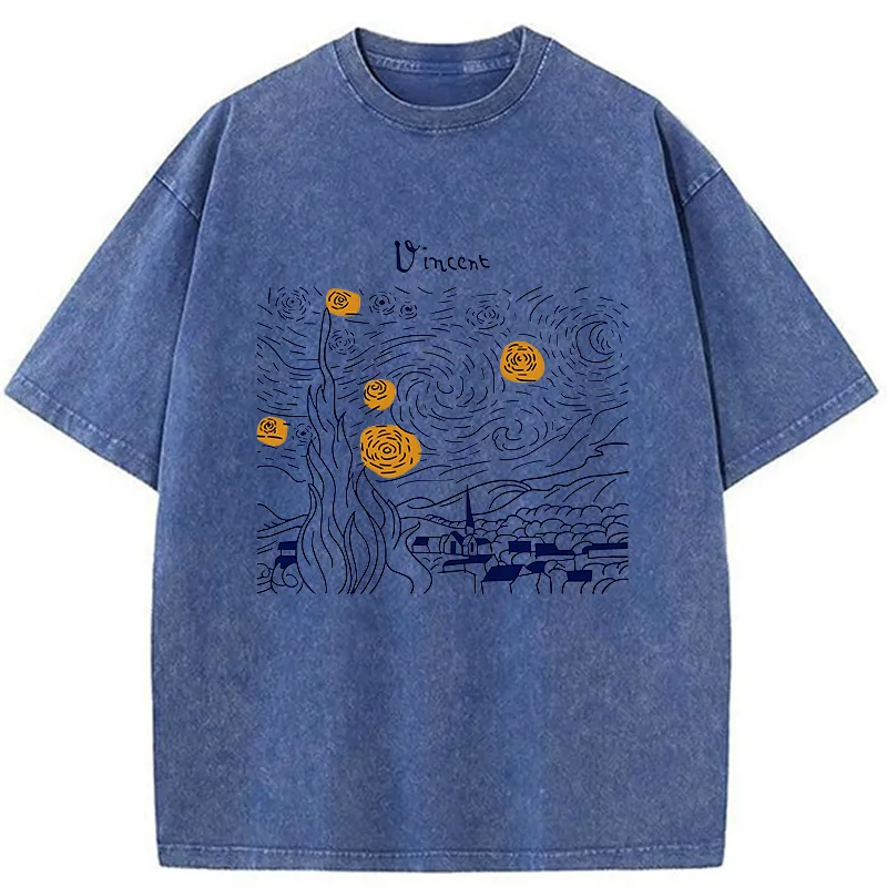 Tokyo-Tiger Minimalist Starry Sky Washed T-Shirt