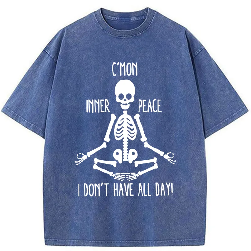 Tokyo-Tiger A Skeleton Doing Yoga Washed T-Shirt