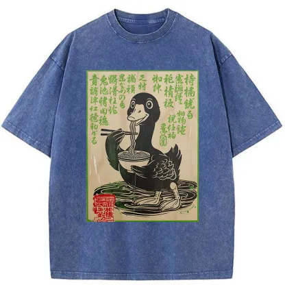 Tokyo-Tiger Retro Duck Eating Ramen Washed T-Shirt
