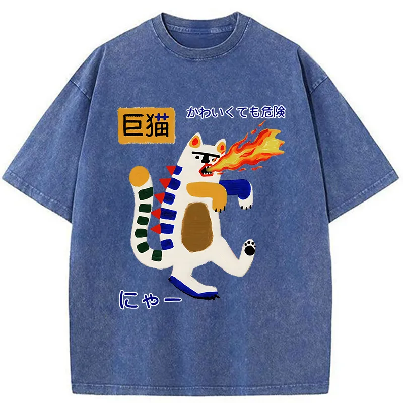 Tokyo-Tiger Fire-breathing Giant Cat Washed T-Shirt
