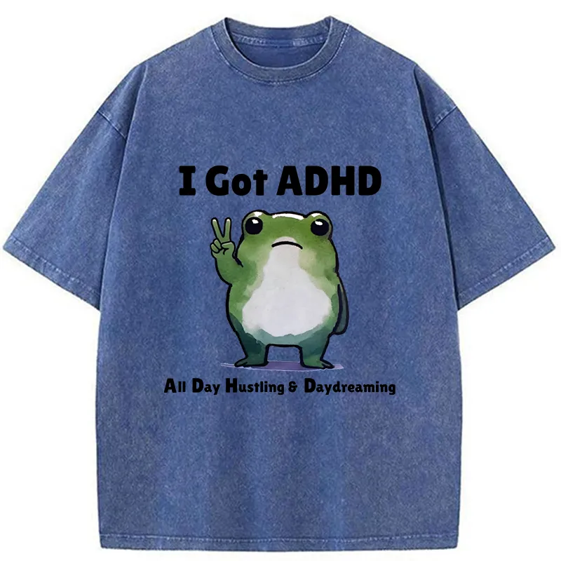 Tokyo-Tiger Frog With ADHD Funny Washed T-Shirt