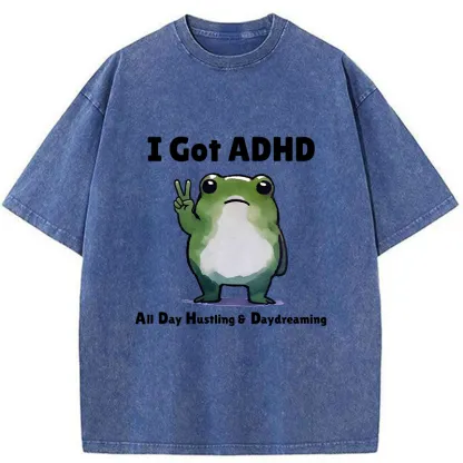 Tokyo-Tiger Frog With ADHD Funny Washed T-Shirt