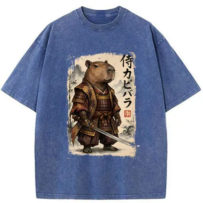 Tokyo-Tiger Samurai Capybara Washed T-Shirt