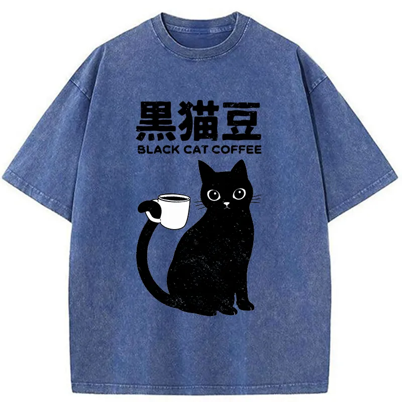 Tokyo-Tiger Black Cat And Coffee Washed T-Shirt
