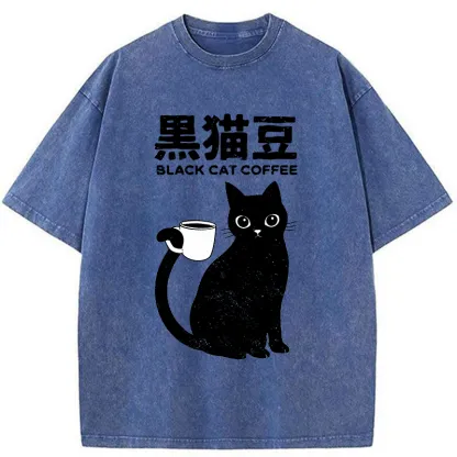 Tokyo-Tiger Black Cat And Coffee Washed T-Shirt