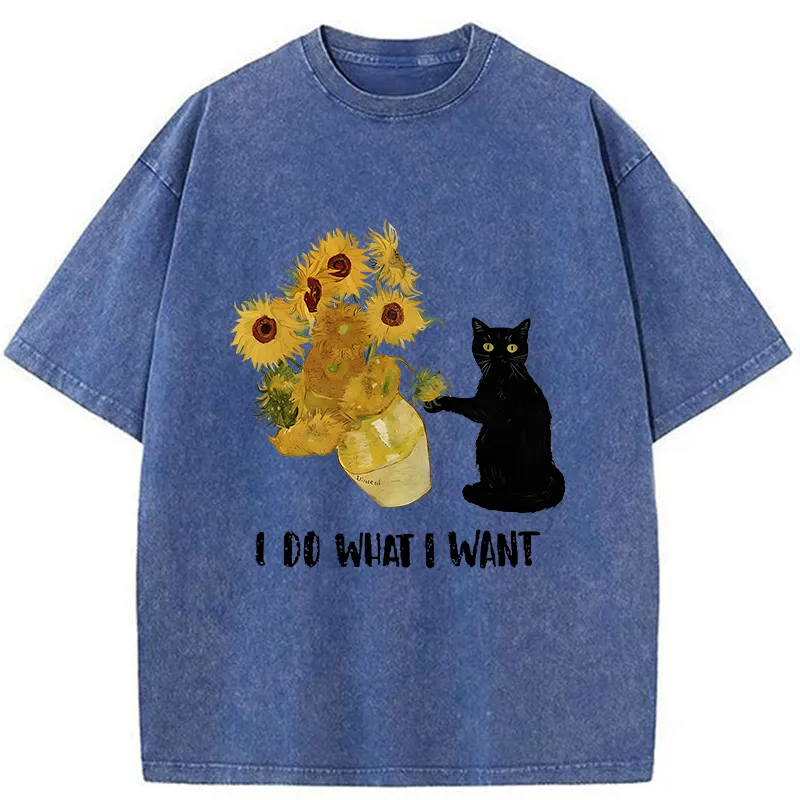 Tokyo-Tiger Mischievous Black Cat Washed T-Shirt