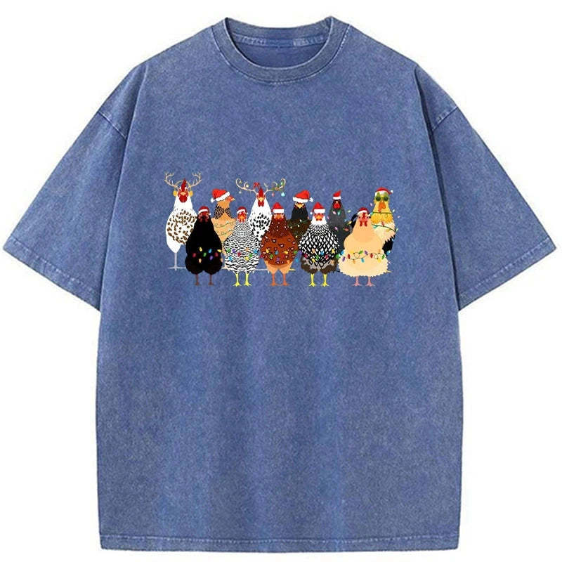 Tokyo-Tiger A Flock Of Christmas Chickens Washed T-Shirt-tokyo-tiger
