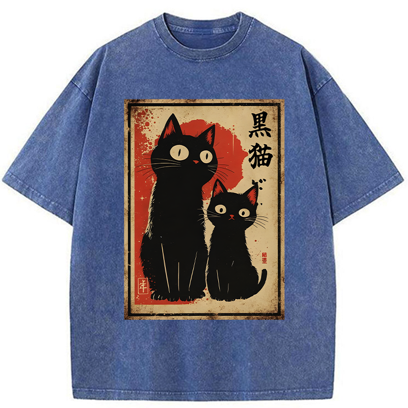 Tokyo-Tiger Two Black Cats Washed T-Shirt