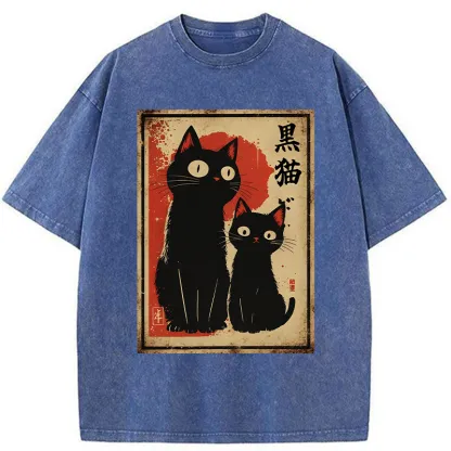 Tokyo-Tiger Two Black Cats Washed T-Shirt