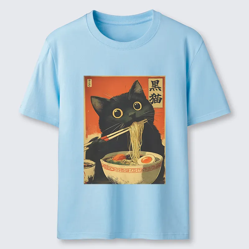 Tokyo-Tiger Black Cat Eats Japanese Ramen Retro Classic T-Shirt