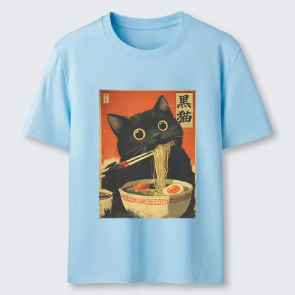 Tokyo-Tiger Black Cat Eats Japanese Ramen Retro Classic T-Shirt