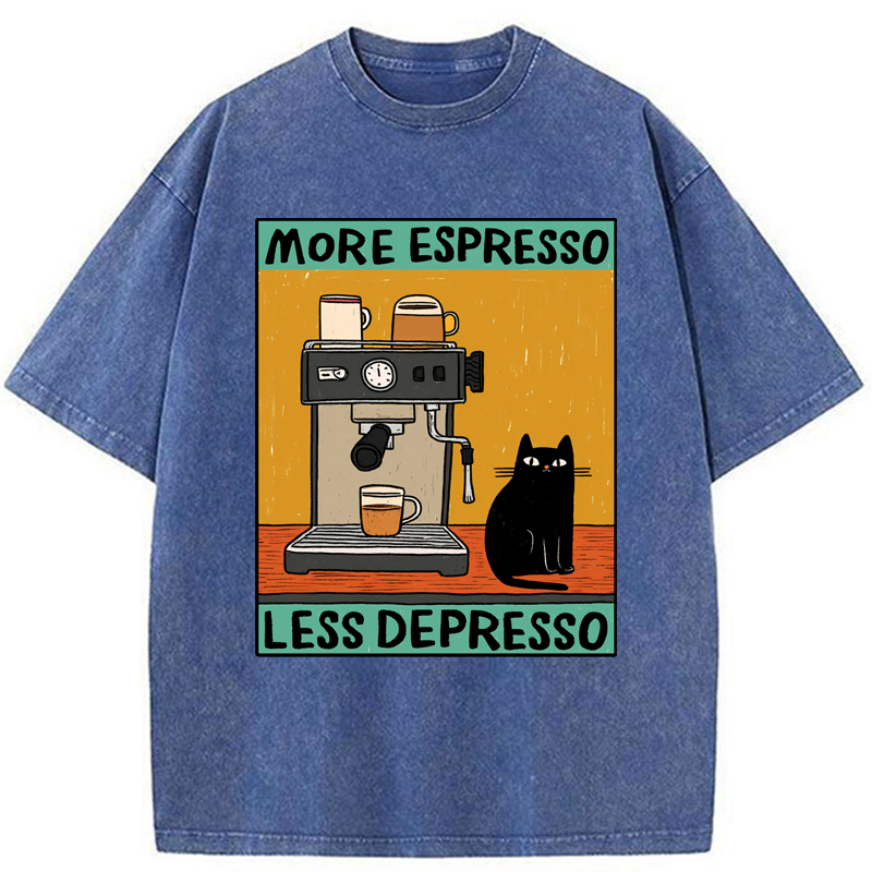 Tokyo-Tiger More Espresso Less Depresso Cat Washed T-Shirt