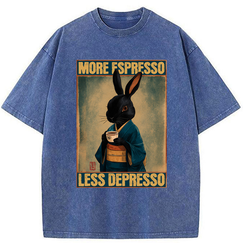 Tokyo-Tiger More Espresso Less Depresso Rabbit Washed T-Shirt