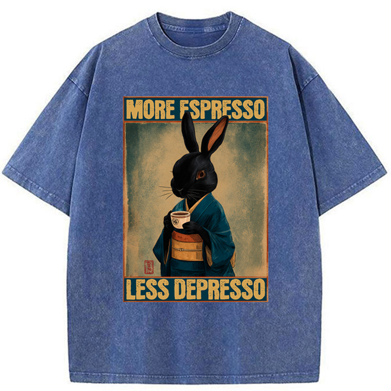 Tokyo-Tiger More Espresso Less Depresso Rabbit Washed T-Shirt