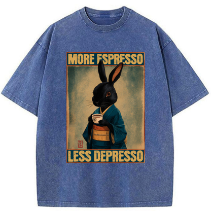 Tokyo-Tiger More Espresso Less Depresso Rabbit Washed T-Shirt