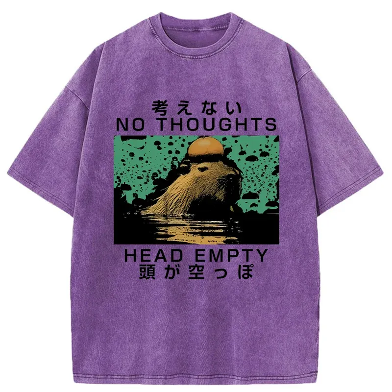 Tokyo-Tiger Capybara No Thoughts Head Empty Washed T-Shirt